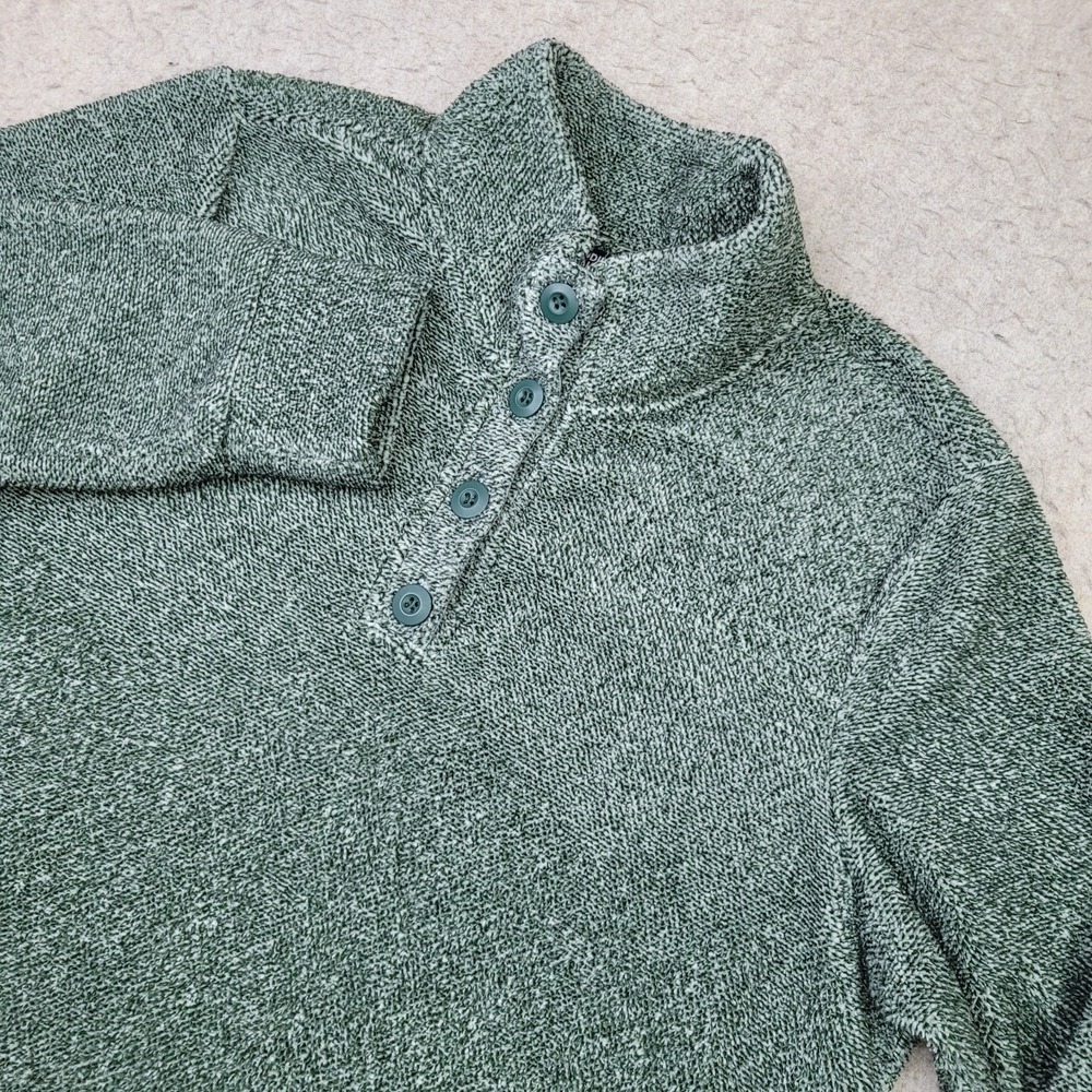 Eddie Bauer Sweater‎ Womens M Green Knit Pullover 1/4 Button Mock Neck
